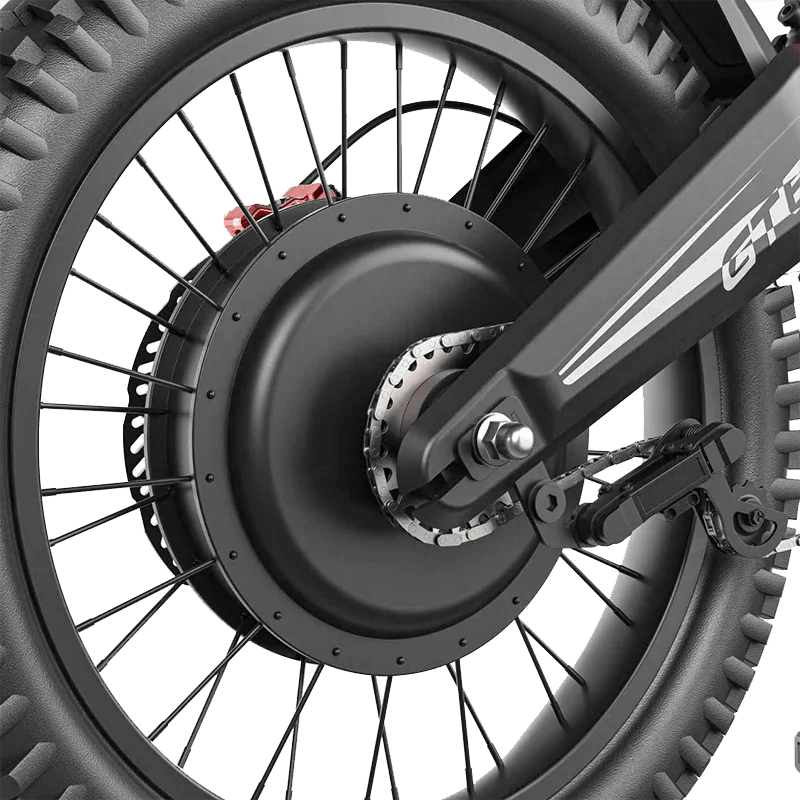Deepower GT600 rear wheel hub motor and brake system close-up