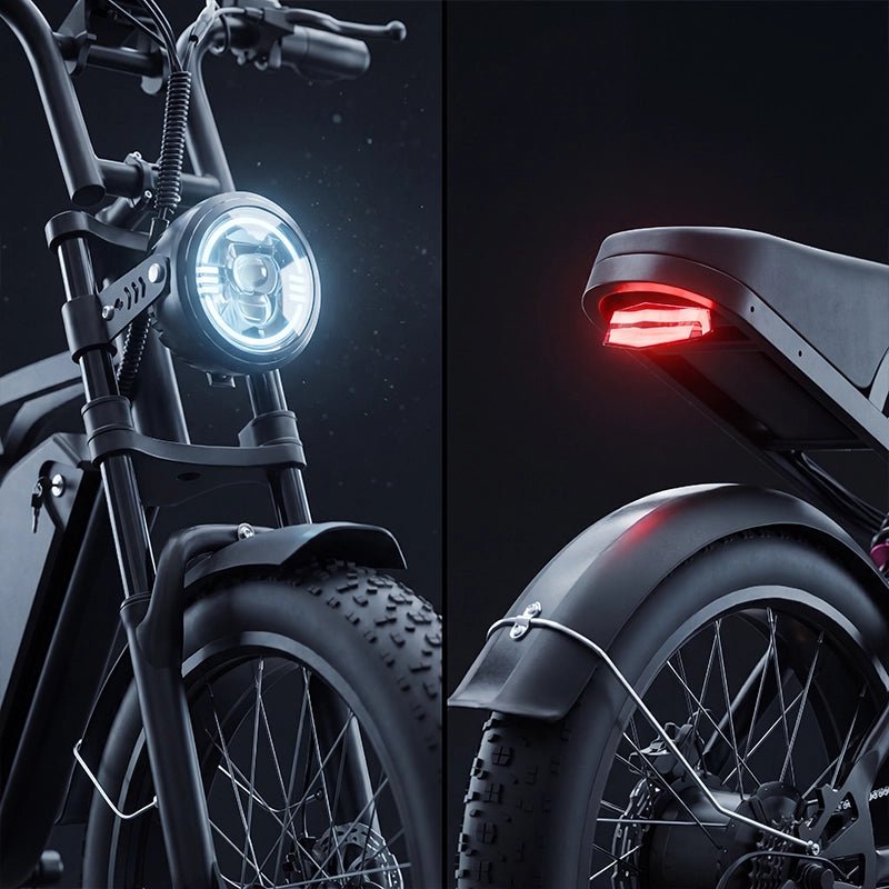 Deepower SU8 front headlight and rear taillight close-up