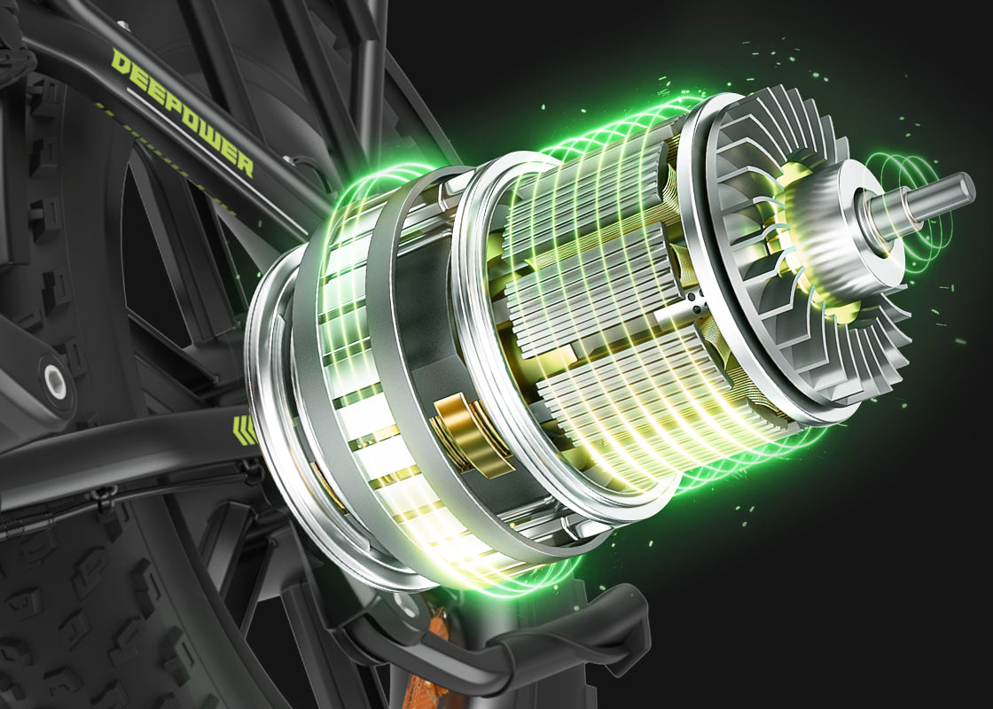 Close-up cutaway view of Deepower H20Pro 2000W high torque rear hub motor for folding fat tire electric bike
