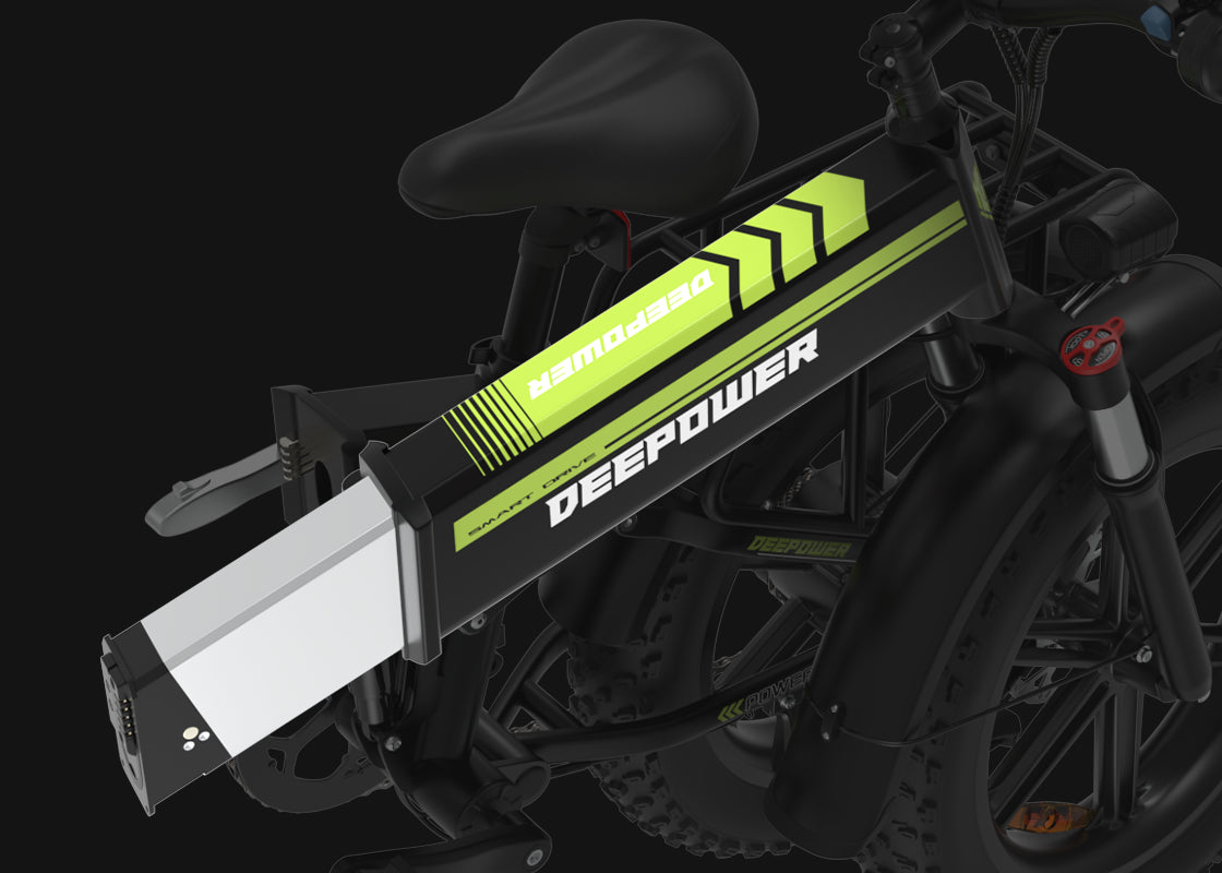 Detachable removable 48V25Ah battery pack on Deepower H20Pro foldable fat tire electric bike