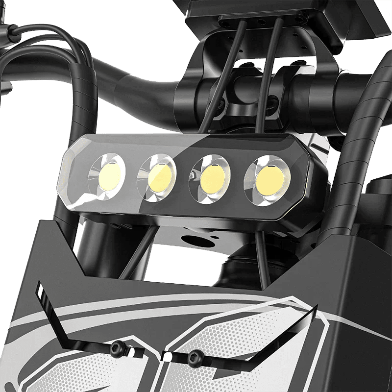 Deepower GT600 electric bike front multi-lamp headlight close-up