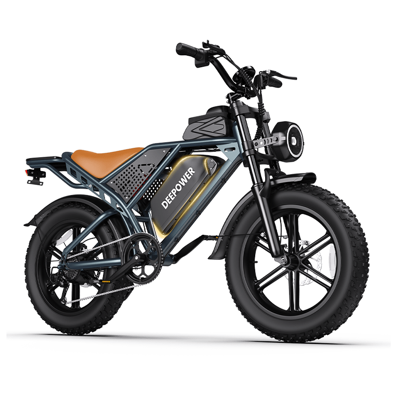 DEEPOWER QS7 electric mountain bike angled front view with wide tires