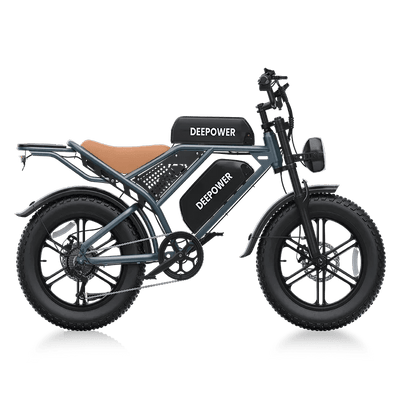 Deepower electric bike with fat tires, brown seat, and black frame labeled DEEPOWER